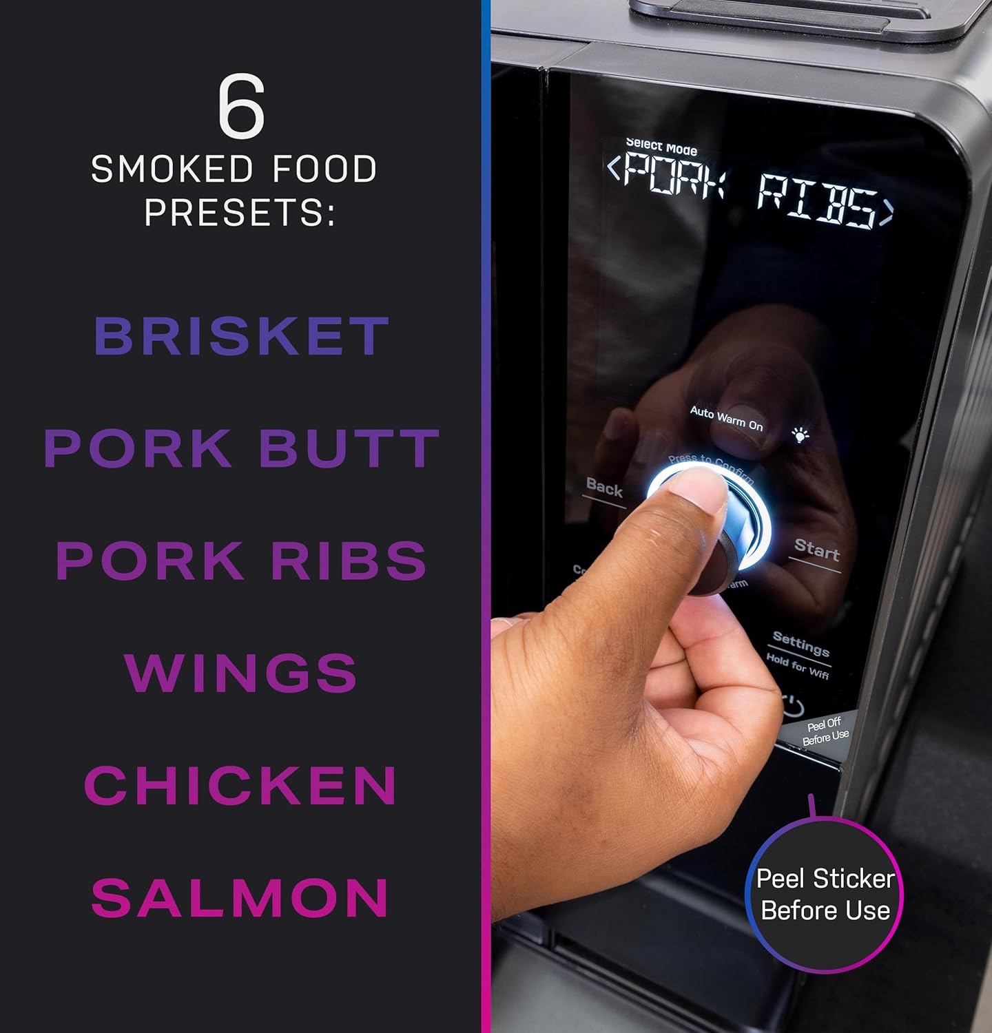 GE Profile™ Smart Indoor Pellet Smoker, with Active Smoke Filtration, 5 Smoke Control Settings, WiFi Connected, Electric, Countertop BBQ Appliance, Black - Image 3